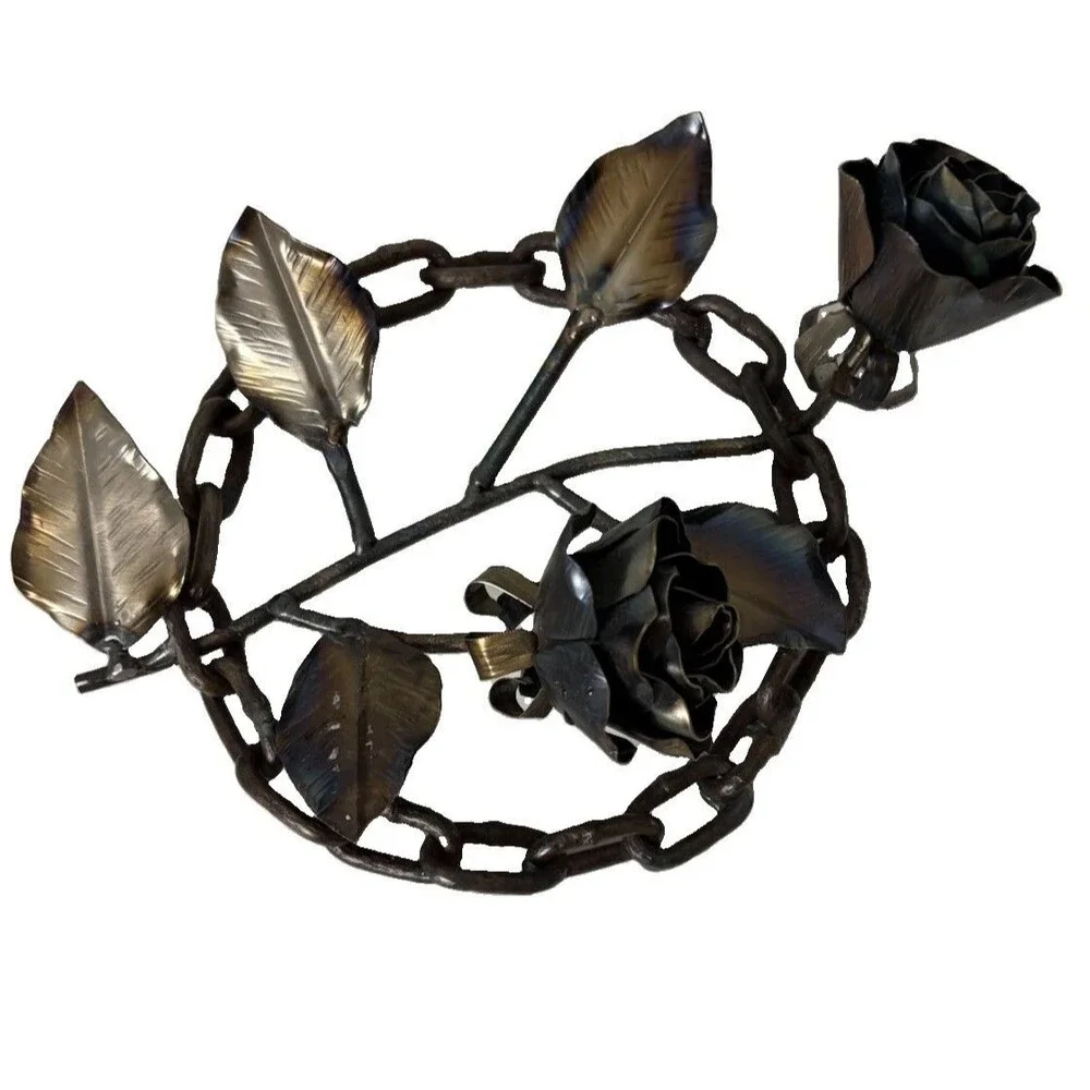Handmade Welded Metal Rose Sculpture Welded Steel Flower Chain By R. Meuser